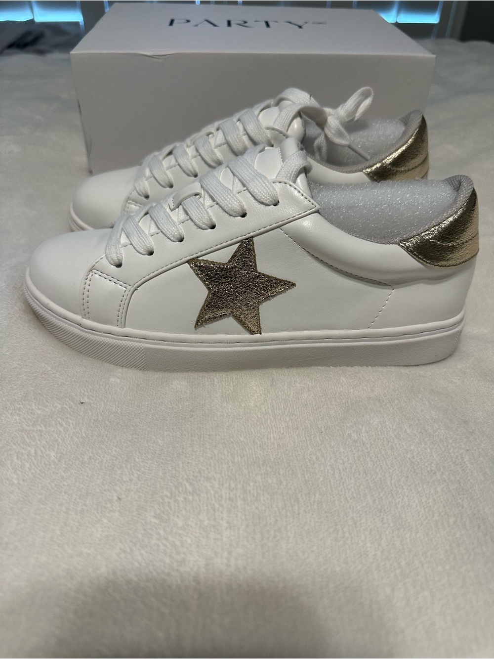 Women's White Sneakers with Gold Star Accent
